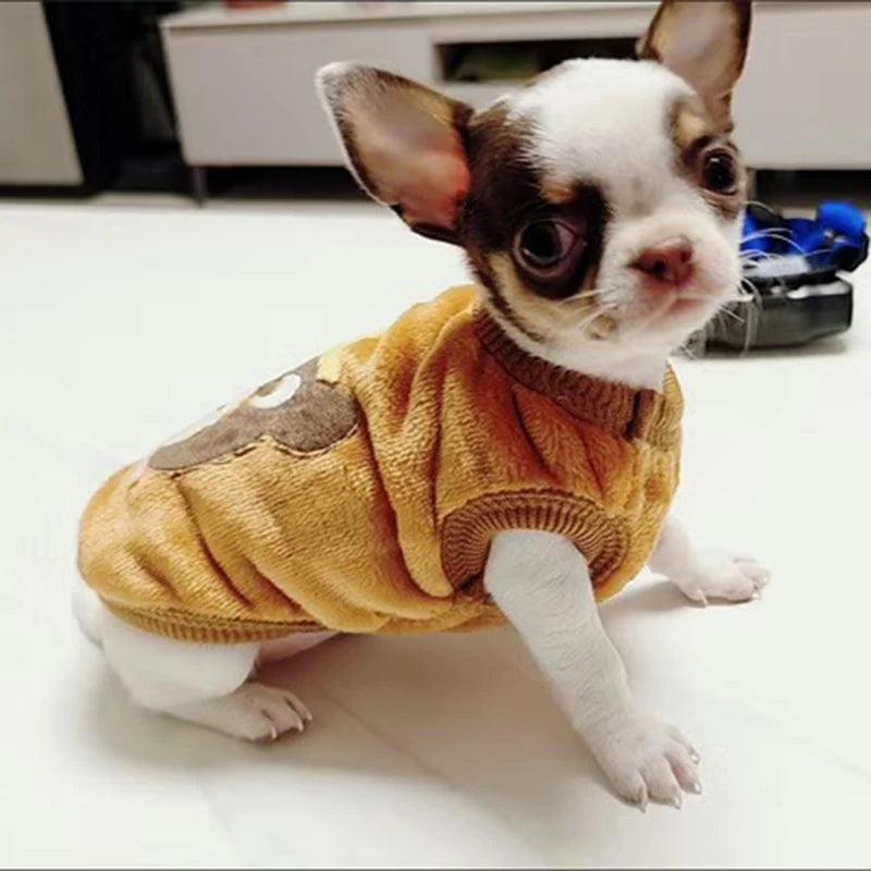 Warm Fleece Dog Sweater With Cute Print For Small Puppies
