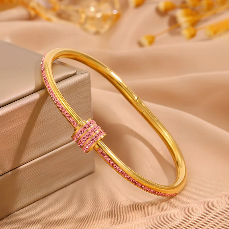 Sparkling Zirconia Stainless Steel Stackable Bracelet Set For Women