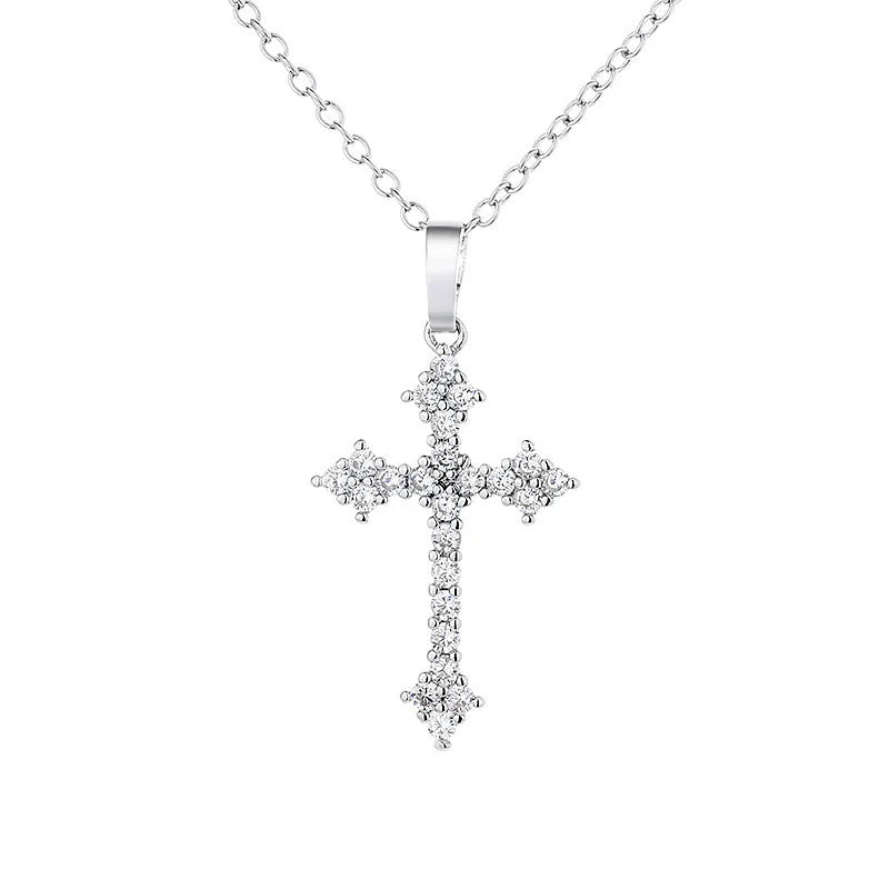 Cross Pendant Necklace With Moissanite Stone And Silver Chain
