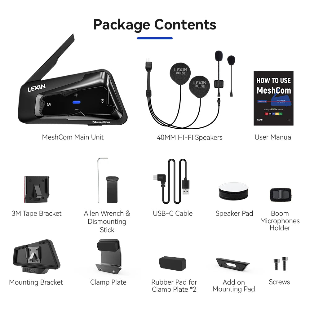 Lexin MeshCom Motorcycle Bluetooth Intercom Headset for 24 Riders
