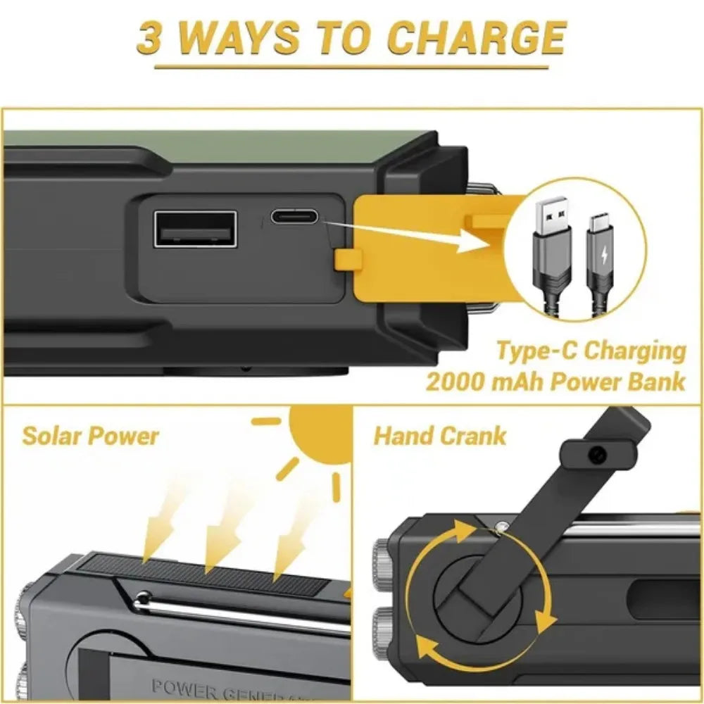 Stonego Emergency Solar Hand Crank Radio With 20000mAh Power Bank