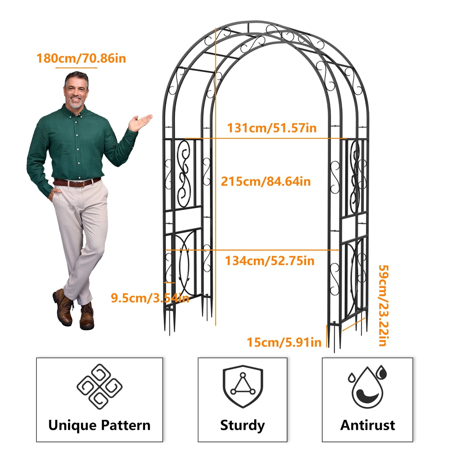 Heavy Duty Metal Garden Arbor Plant Arch Trellis For Vines