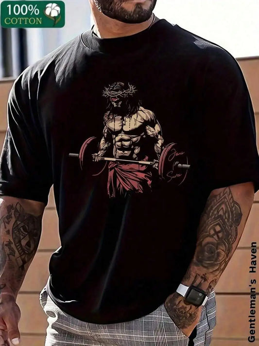 Men Heavyweight Cotton Jesus Deadlifter Christian Gym Tee