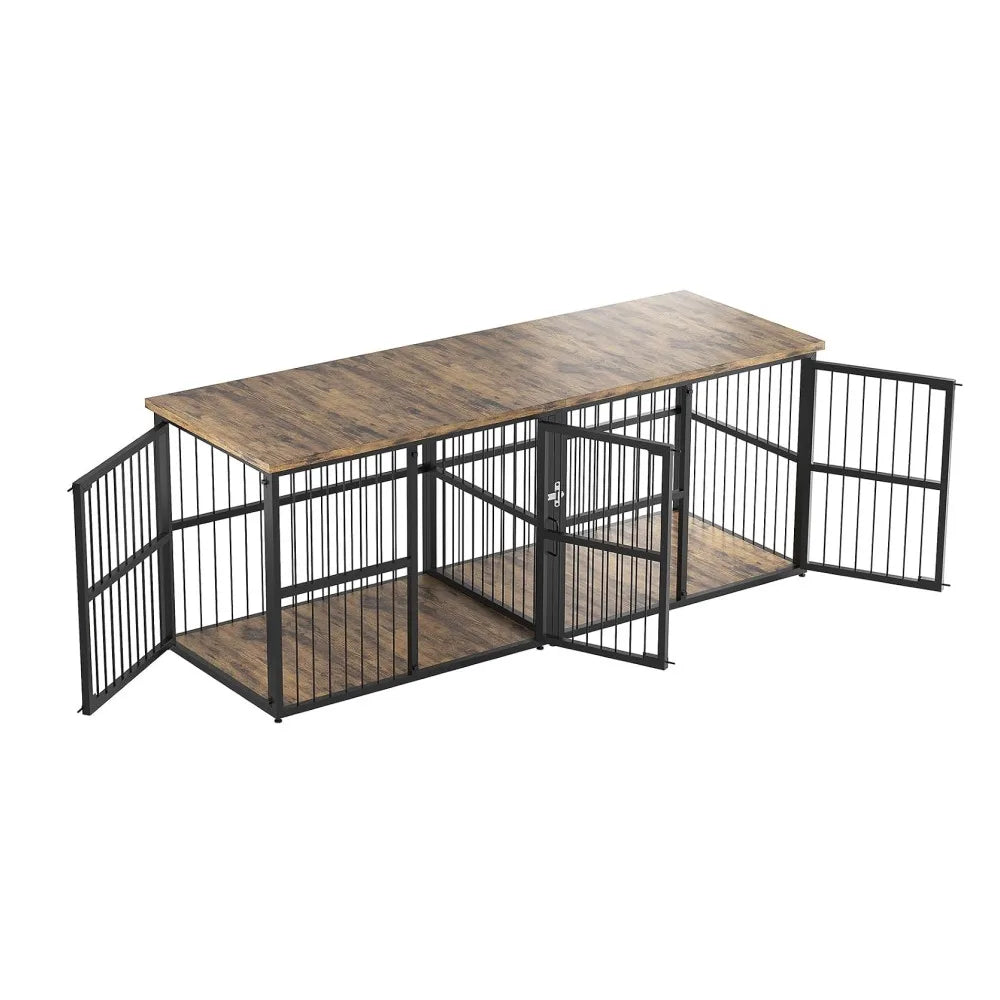 Double Dog Crate Furniture Cabinet With Divider And Storage Top