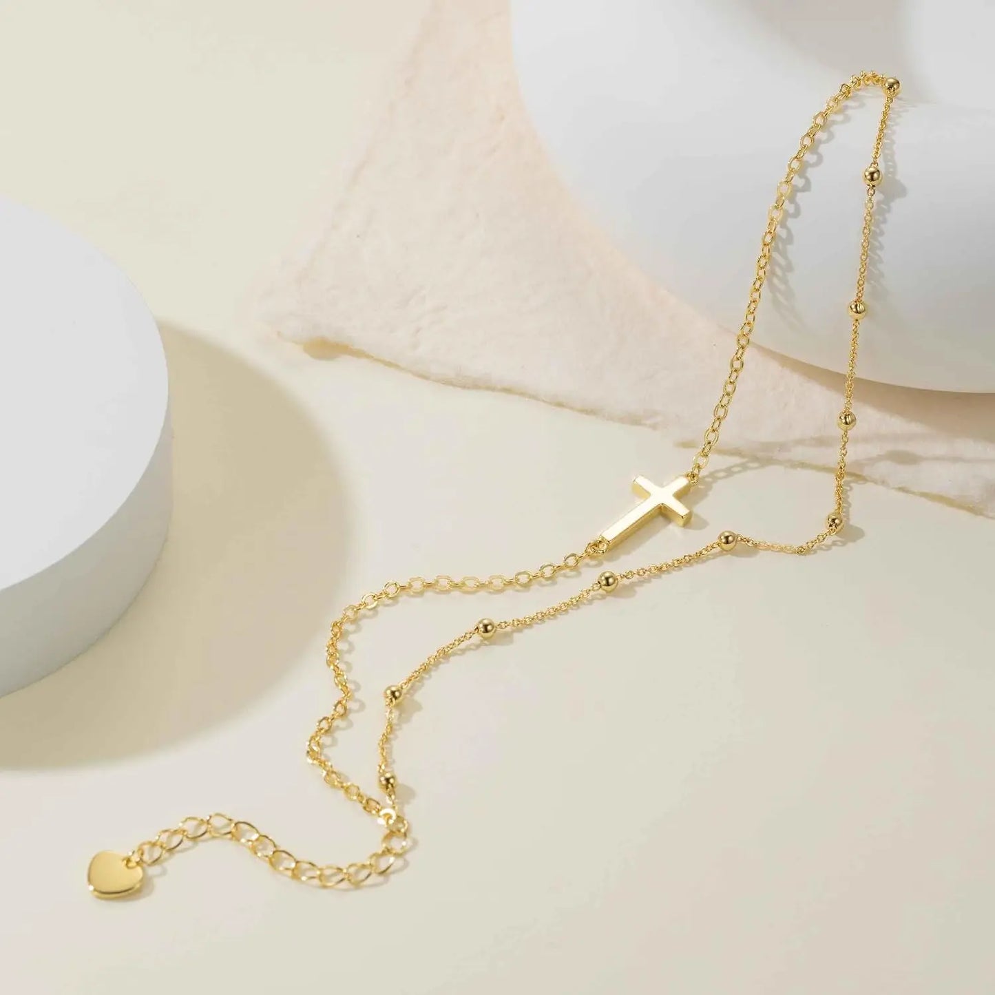 Women Double Layer Cross Beaded Chain Link Bracelet
