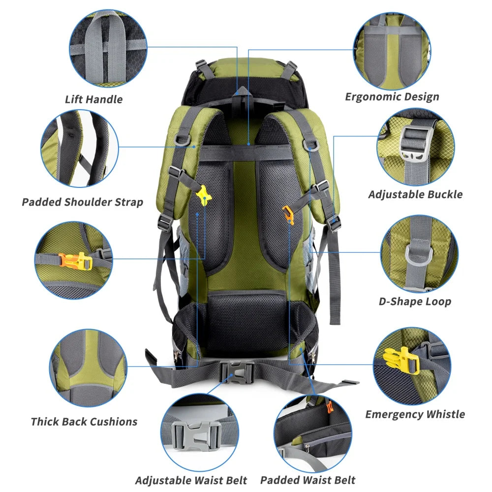 Night Cat Waterproof Hiking Backpack With Rain Cover For Camping