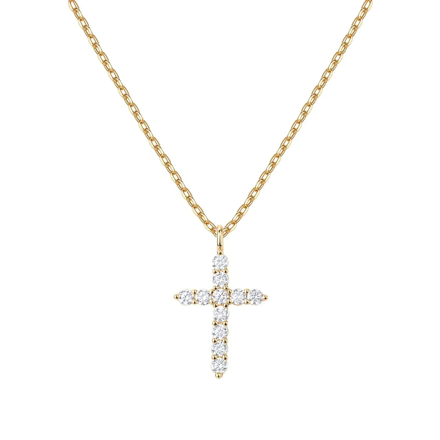 Cross Pendant Necklace With Moissanite Stone And Silver Chain