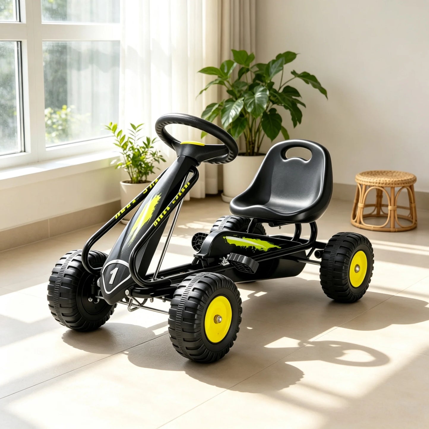 Kids Pedal Go Kart With Adjustable Seat And Padded Backrest