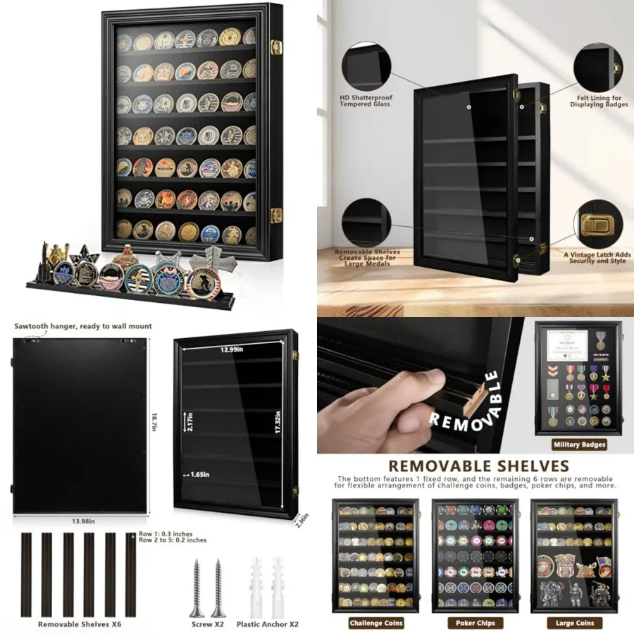 Military Challenge Coin Holder Wall Display Case Bamboo
