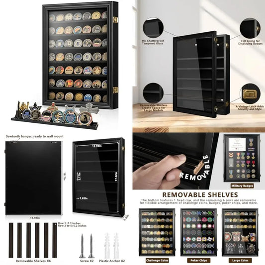 Military Challenge Coin Holder Wall Display Case Bamboo