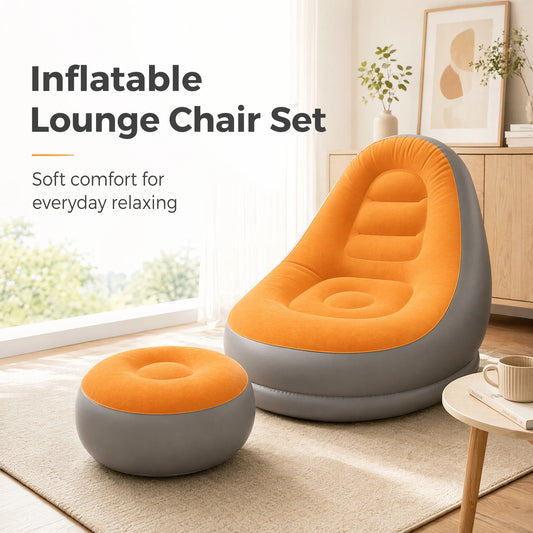 Wonflex Inflatable Flocking Sofa Set With Footstool For Outdoor Leisure