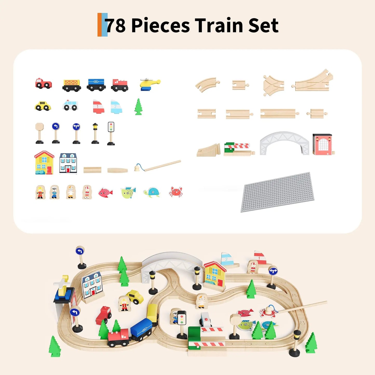HiMISS Wooden Train Activity Table With Storage Drawer And Tracks