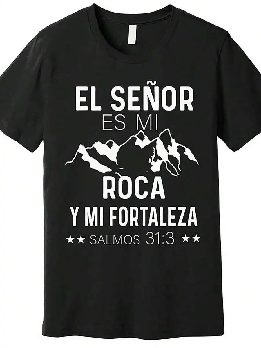 Men's Christian Cotton Tshirt Featuring Spanish Psalm Scripture Design