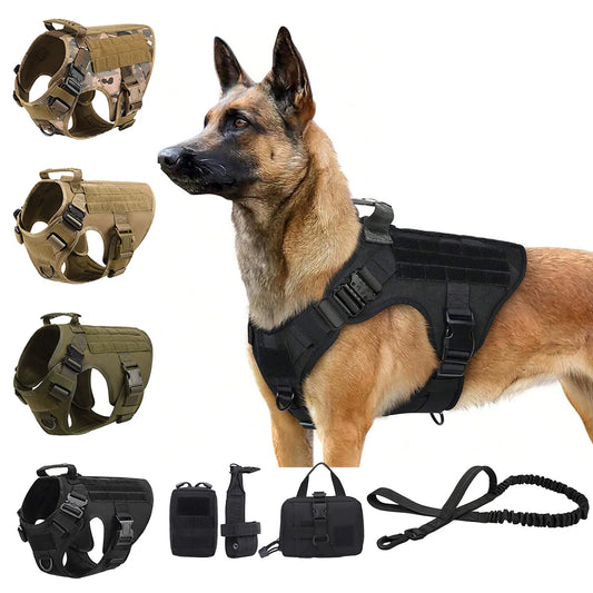 PETRAVEL Tactical Dog Harness Set with Molle Pouches and Leash