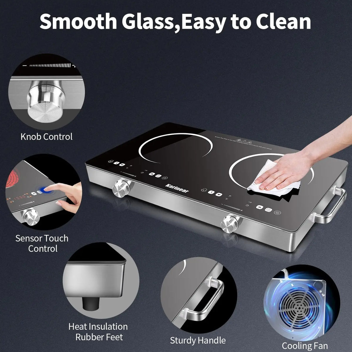 Karinear Dual Zone Ceramic Hob With Touch And Knob Controls