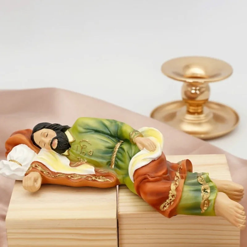 Sleeping Saint Joseph and Jesus Religious Tabletop Resin Statue