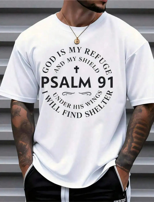 Mens Faith Quote Cross Print Cotton Crewneck Casual Tee