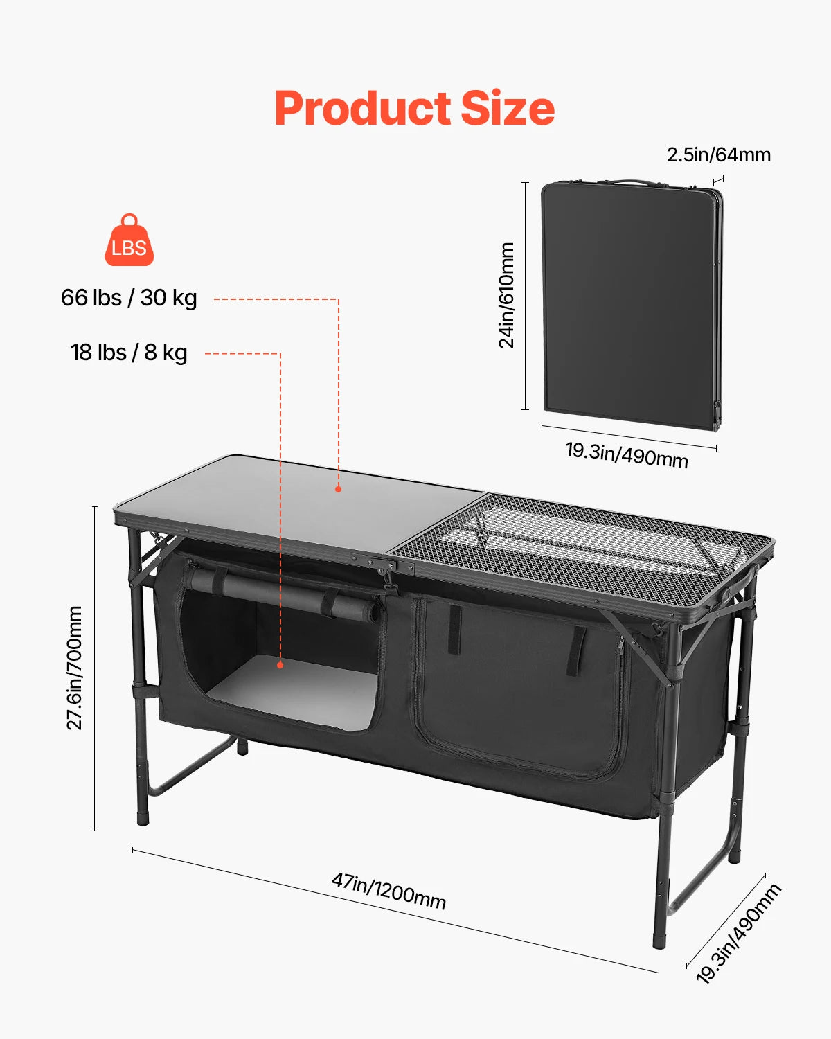 SucceBuy Portable Aluminum Camping Kitchen Table For Outdoor Cooking