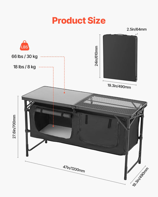 SucceBuy Portable Aluminum Camping Kitchen Table For Outdoor Cooking