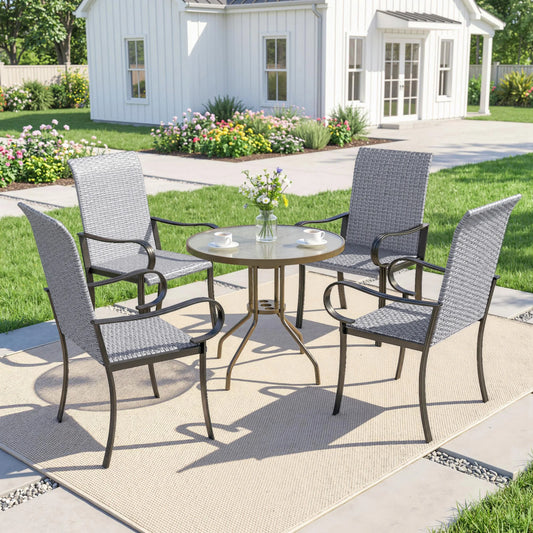 Outsunny Outdoor Wicker Dining Chair Set With Armrests