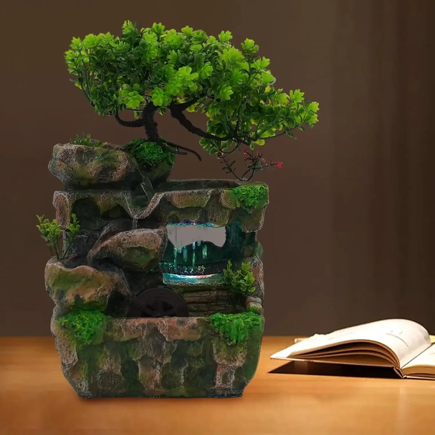 Indoor Waterfall Meditation Fountain With Automatic LED Light Pump