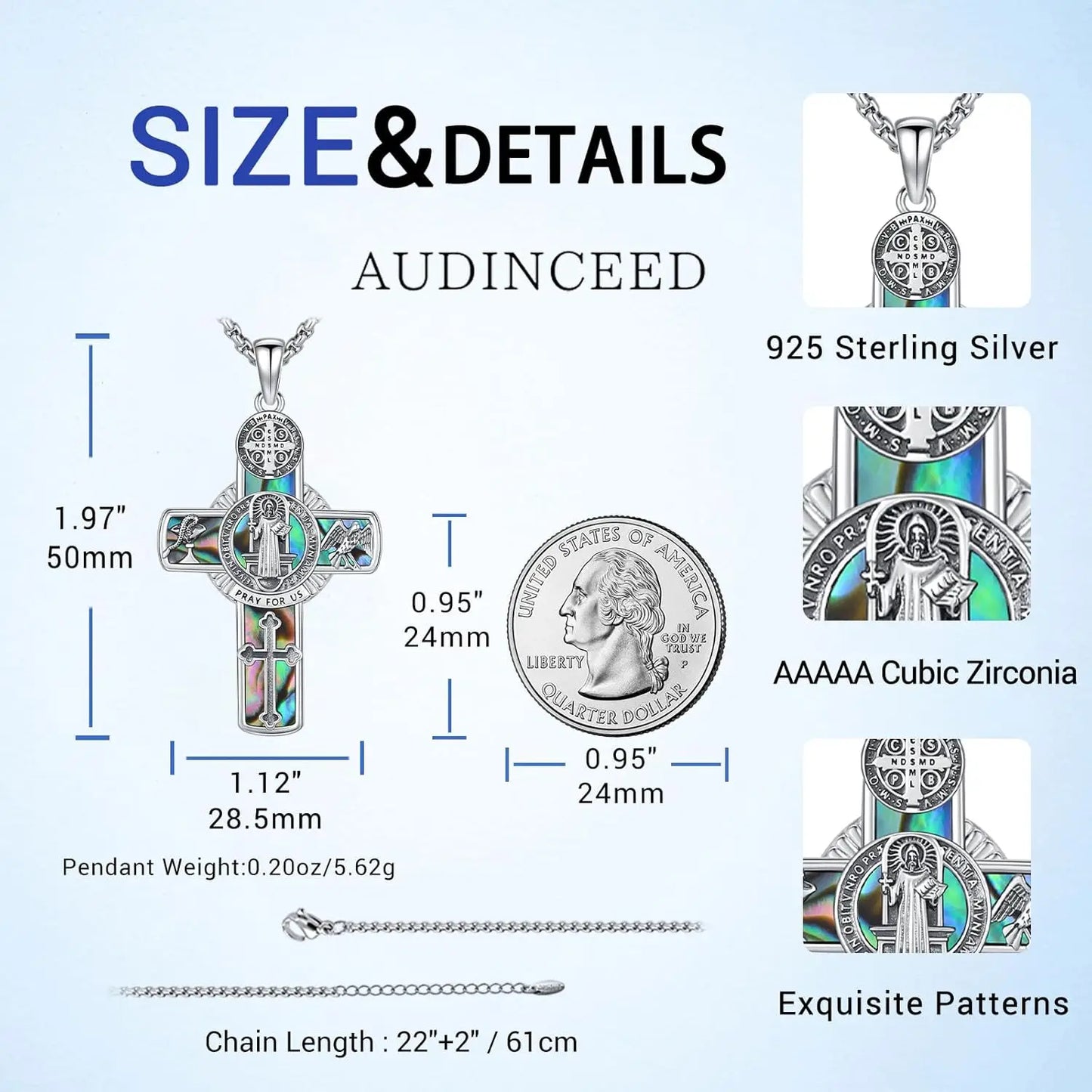 Drinsper Saint Benedict Crucifix Necklace 925 Sterling Silver Unisex Amulet