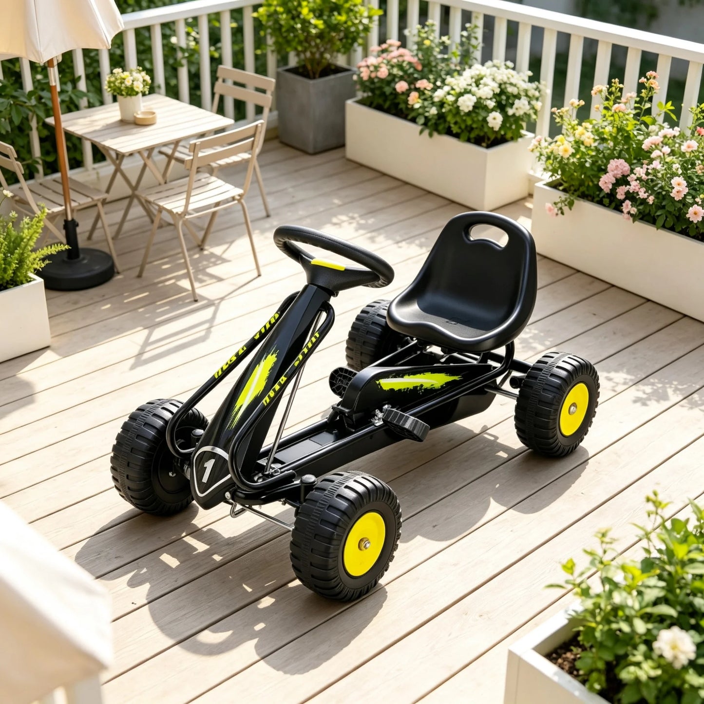 Kids Pedal Go Kart With Adjustable Seat And Padded Backrest