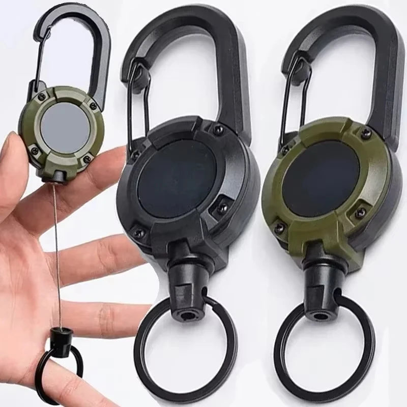 Retractable Heavy Duty Wire Rope Key Chain With Carabiner Buckle