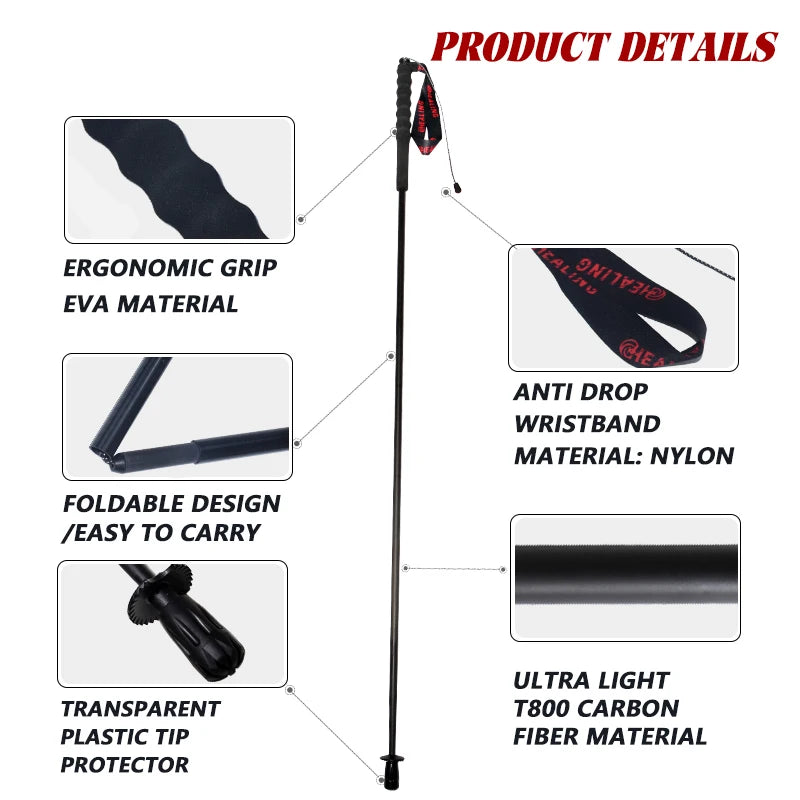 Okhealing Ultralight Carbon Fiber Foldable Trekking Poles Hiking Travel Gear