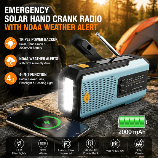 Stonego Emergency Solar Hand Crank Radio With 20000mAh Power Bank