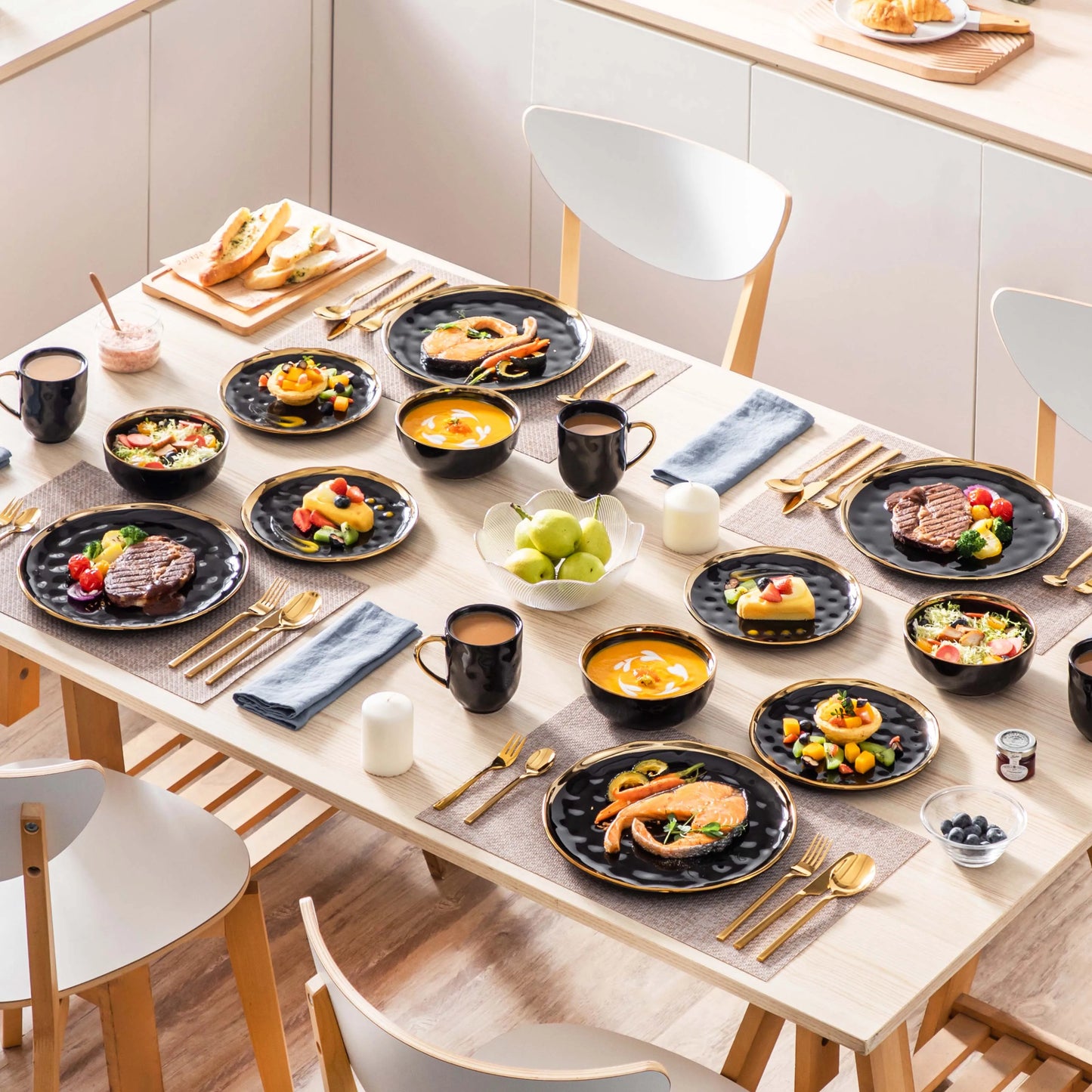 Malacasa Complete Ceramic Dinnerware Set With Gold Trim Tableware