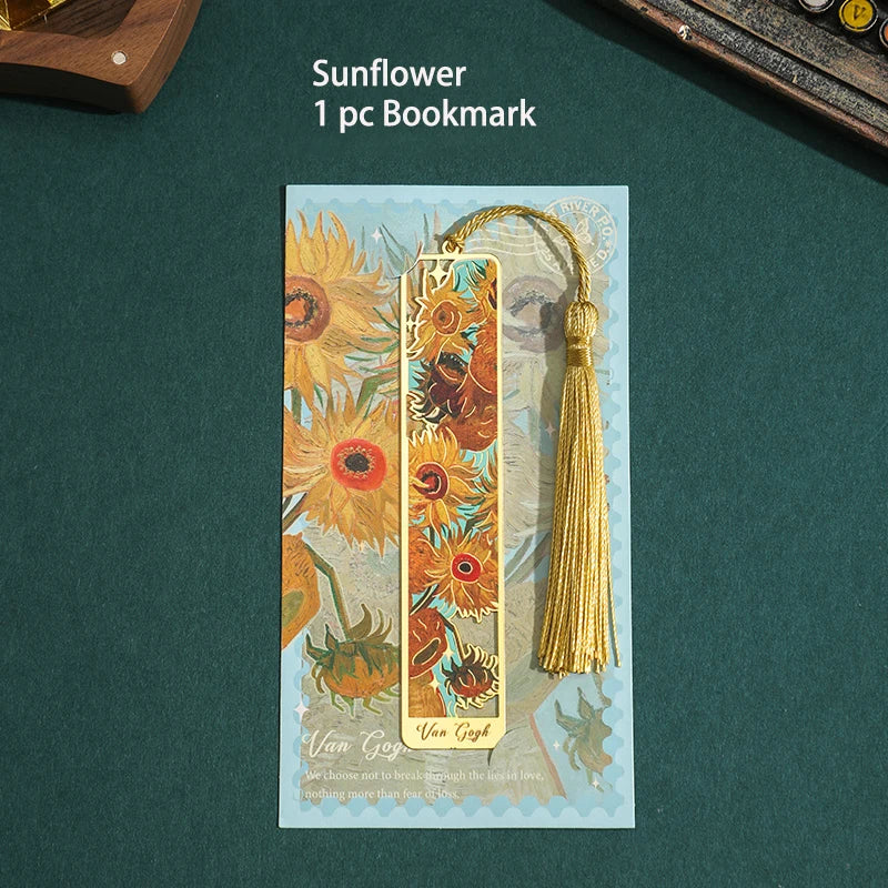 Retro Hollow Metal Bookmark Featuring Floral Painting And Tassel