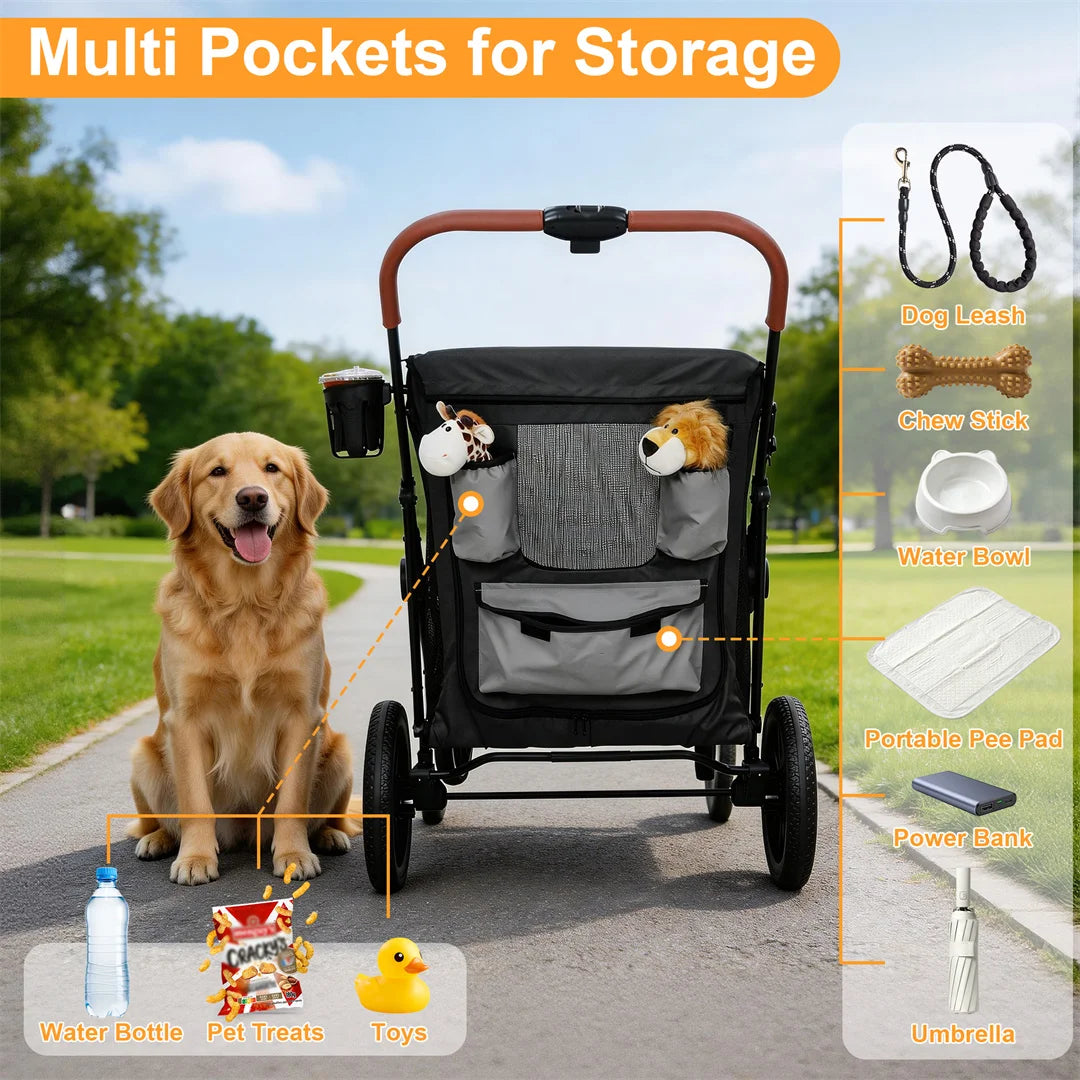 Foldable Portable Dog Stroller With Storage Pockets For Dogs