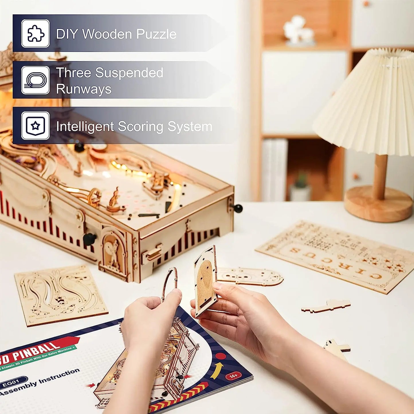 Robotime Wooden 3D Pinball Machine Puzzle Building Kit