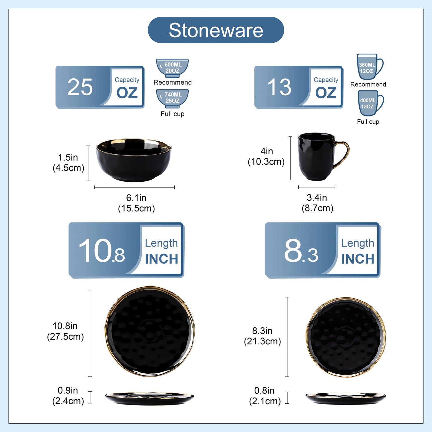 Malacasa Complete Ceramic Dinnerware Set With Gold Trim Tableware