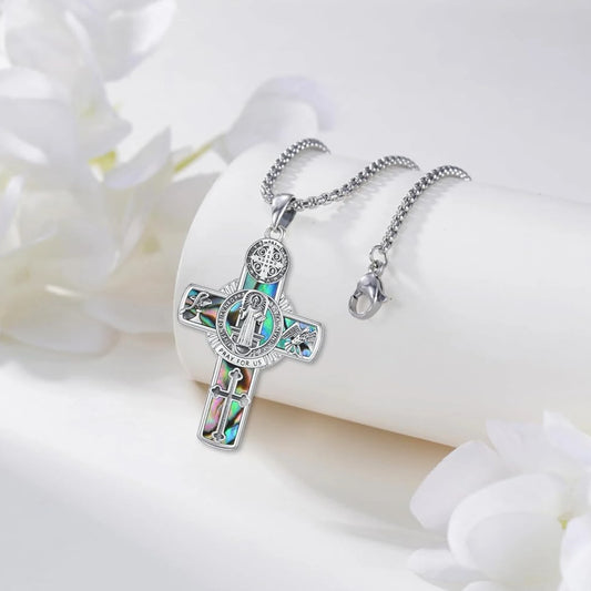 Drinsper Saint Benedict Crucifix Necklace 925 Sterling Silver Unisex Amulet