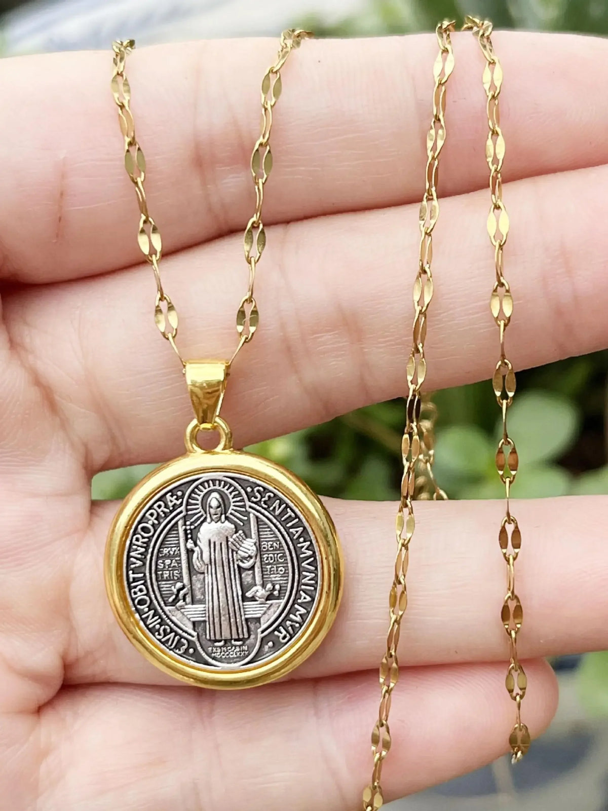 Saint Benedict Round Pendant Faith Necklace for Men and Women