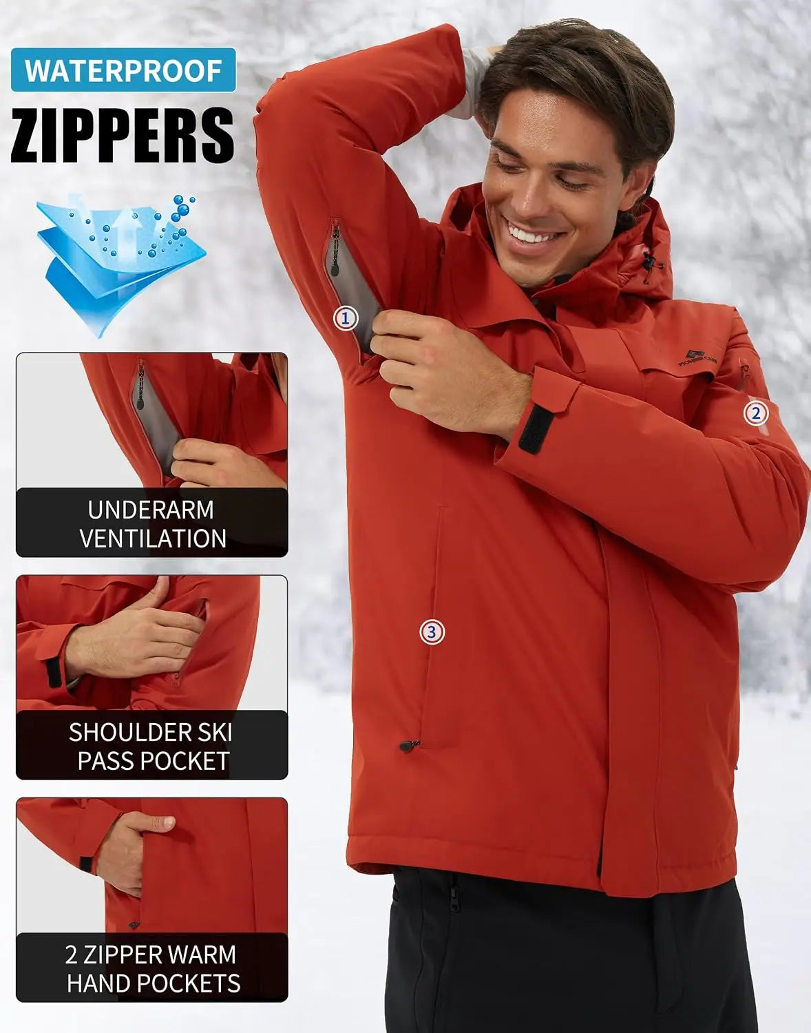 Pio Men's Waterproof Insulated Ski And Snowboard Jacket