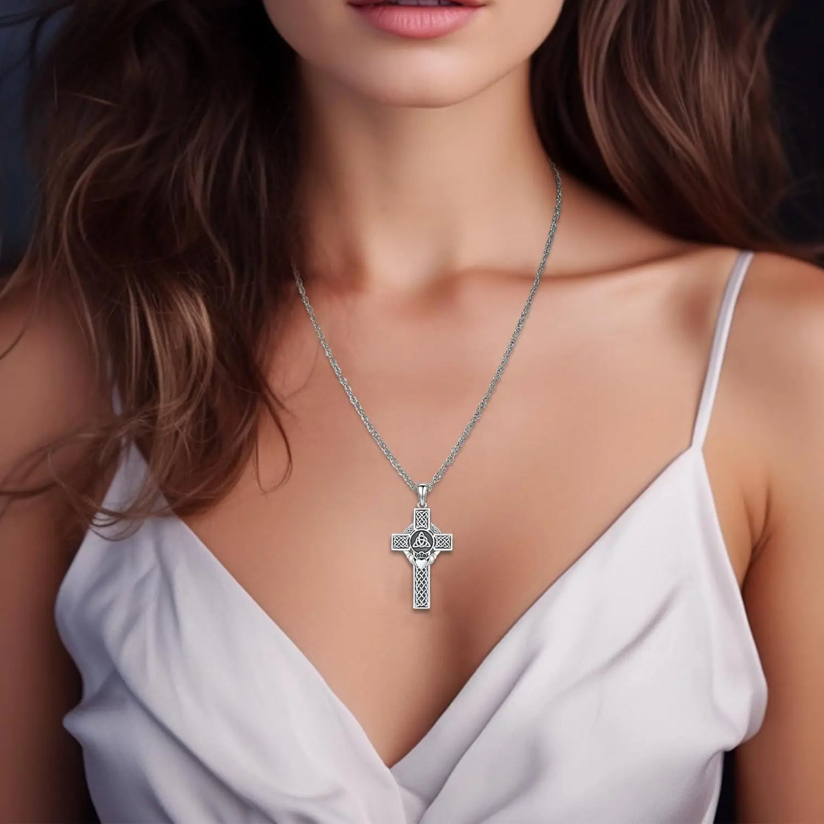 DRINSPER Sterling Silver Celtic Cross Evil Eye Trinity Knot Necklace