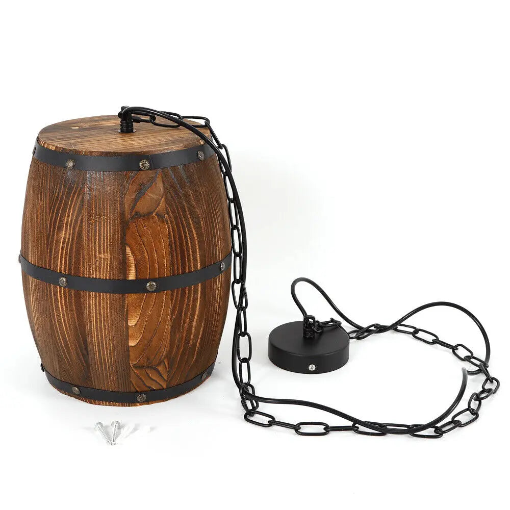 Vintage Wooden Barrel Ceiling Pendant Light For Cafe Bar Decor
