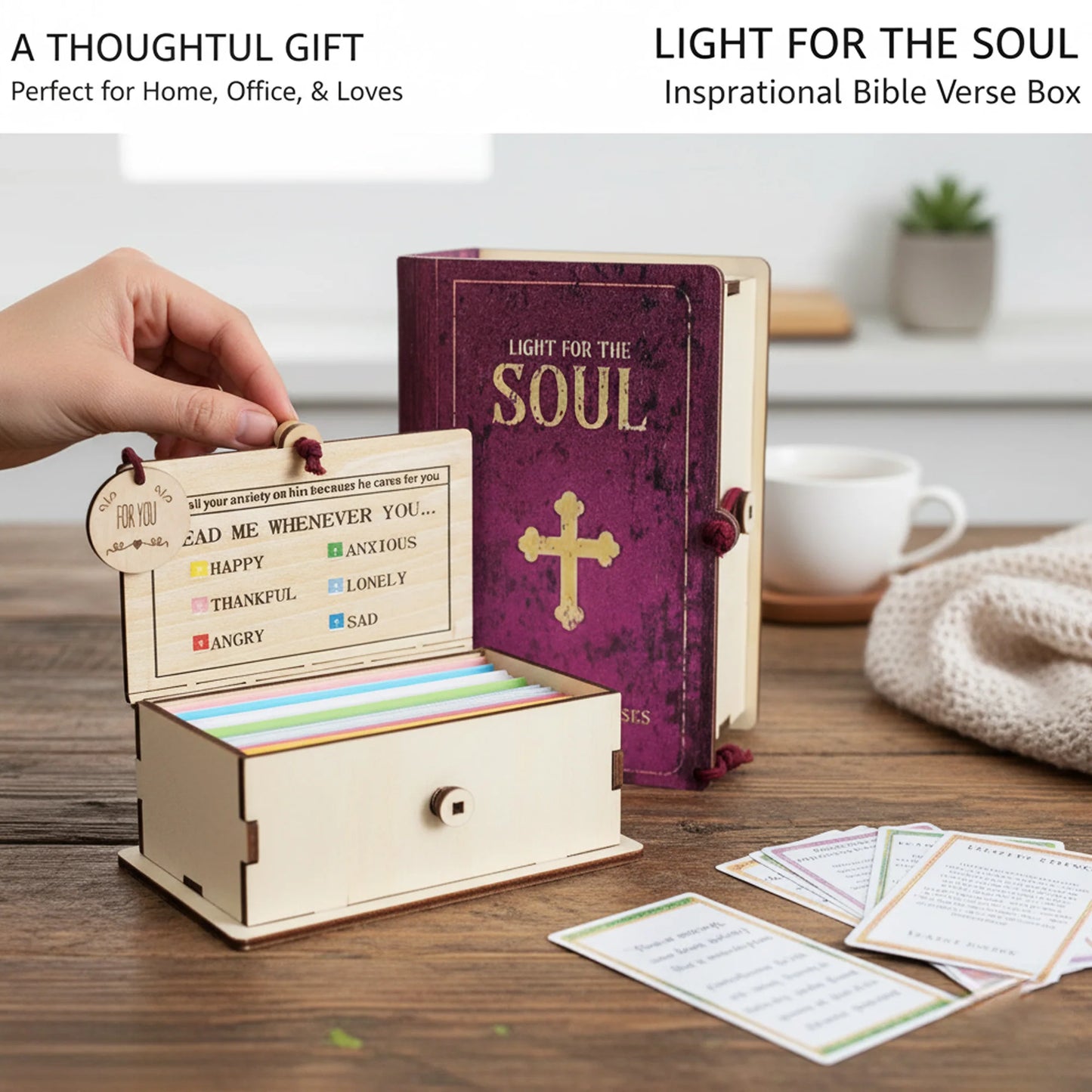 Wooden Bible Verse Box With Scripture Cards For Inspiration
