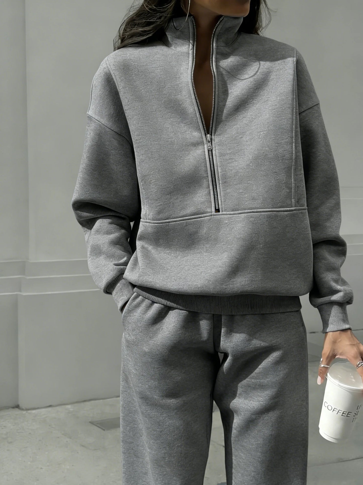 Women Half Zip Two Piece Tracksuit Casual Stretch Loungewear Set
