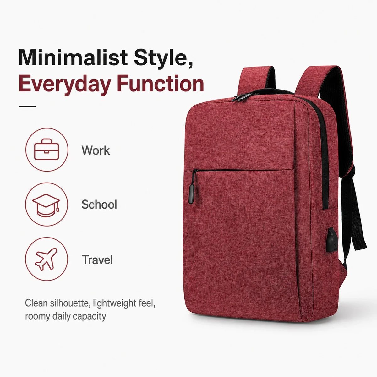 Water Resistant Laptop Backpack With USB Charging Port For Commuters