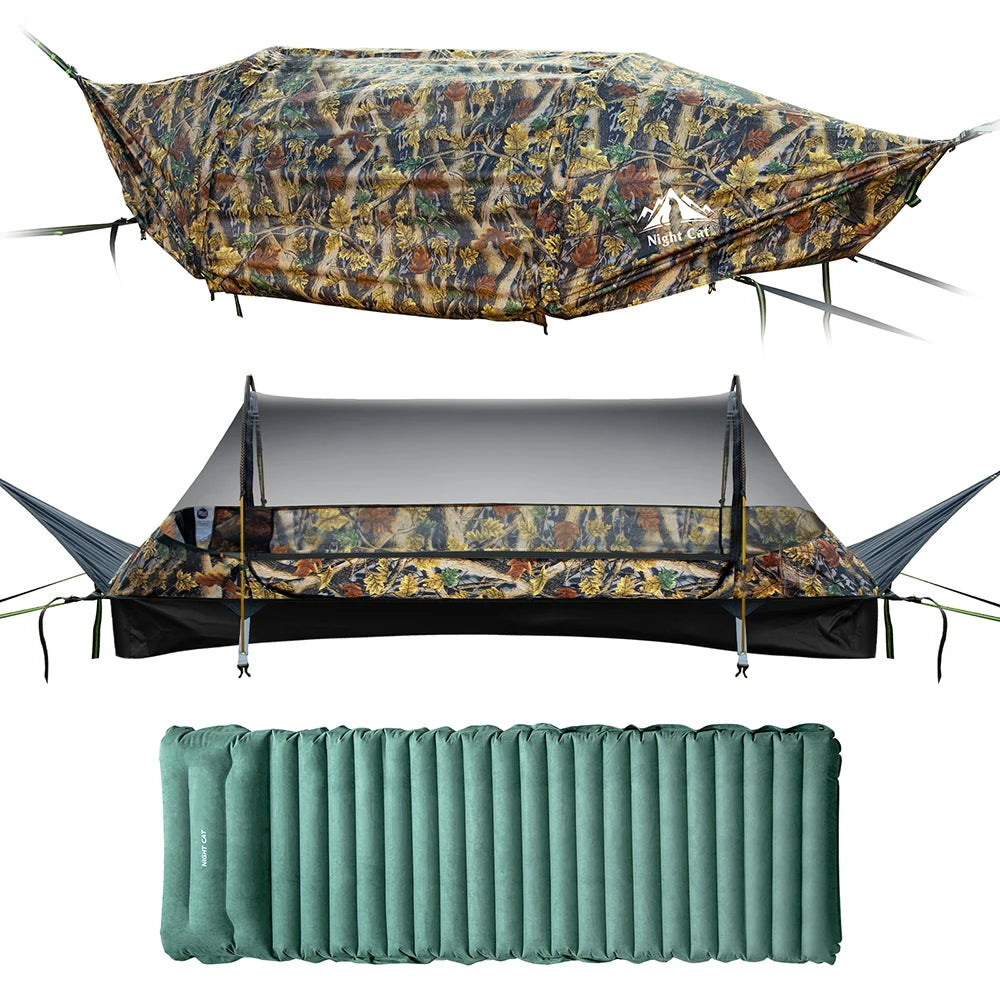 Night Cat Waterproof Camping Hammock With Mosquito Net And Rainfly