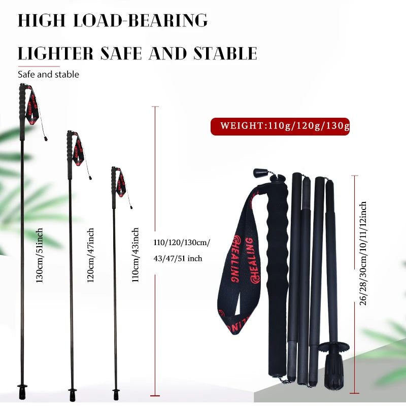 Okhealing Ultralight Carbon Fiber Foldable Trekking Poles Hiking Travel Gear