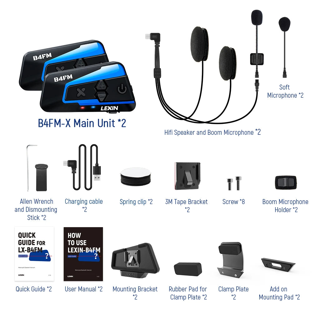 Lexin B4FMX Bluetooth Motorcycle Helmet Intercom With Music Sharing