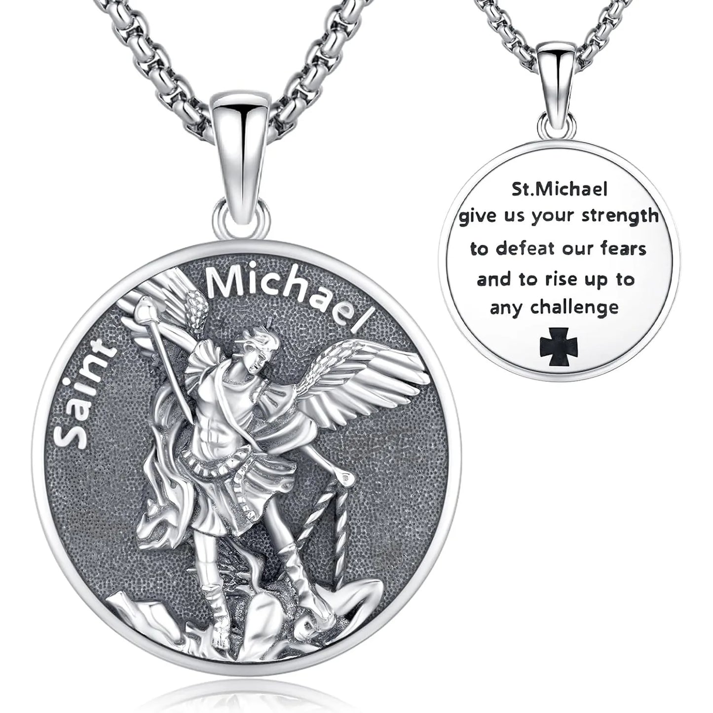 Drinsper Saint Michael Medal Pendant 925 Sterling Silver Necklace