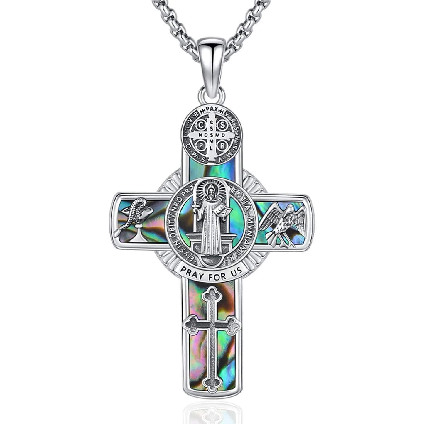 Drinsper Saint Benedict Crucifix Necklace 925 Sterling Silver Unisex Amulet