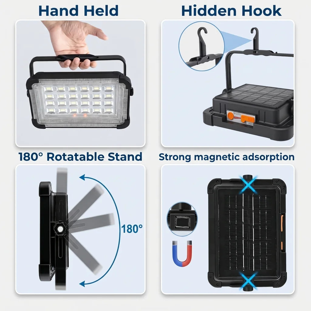 Morglad Solar Rechargeable LED Camping Lantern with Five Light Modes
