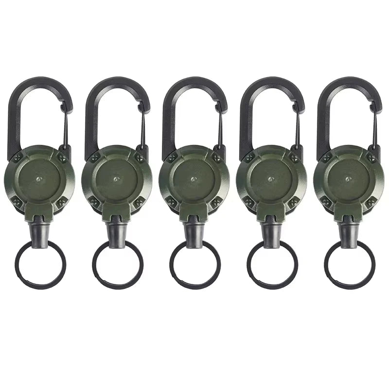 Retractable Heavy Duty Wire Rope Key Chain With Carabiner Buckle
